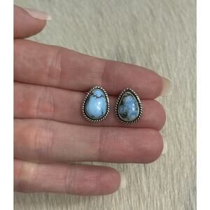 Sterling Silver Blue Golden Hills Turquoise Tear Drop Braided Post Stud Earrings